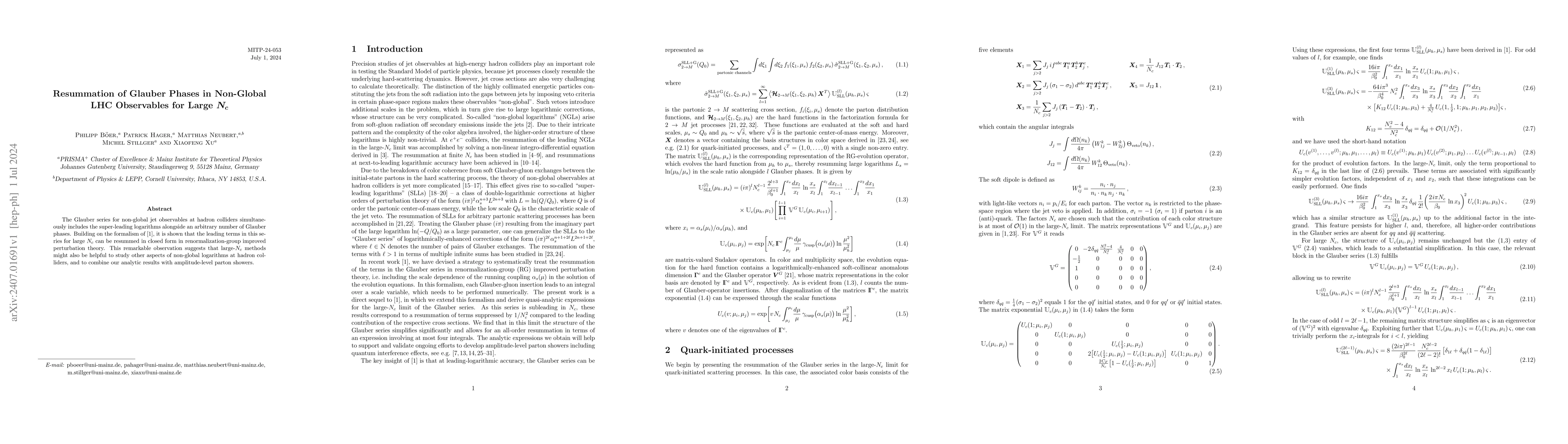 Thumbnail for Resummation of Glauber Phases in Non-Global LHC Observables for Large
  $N_c$