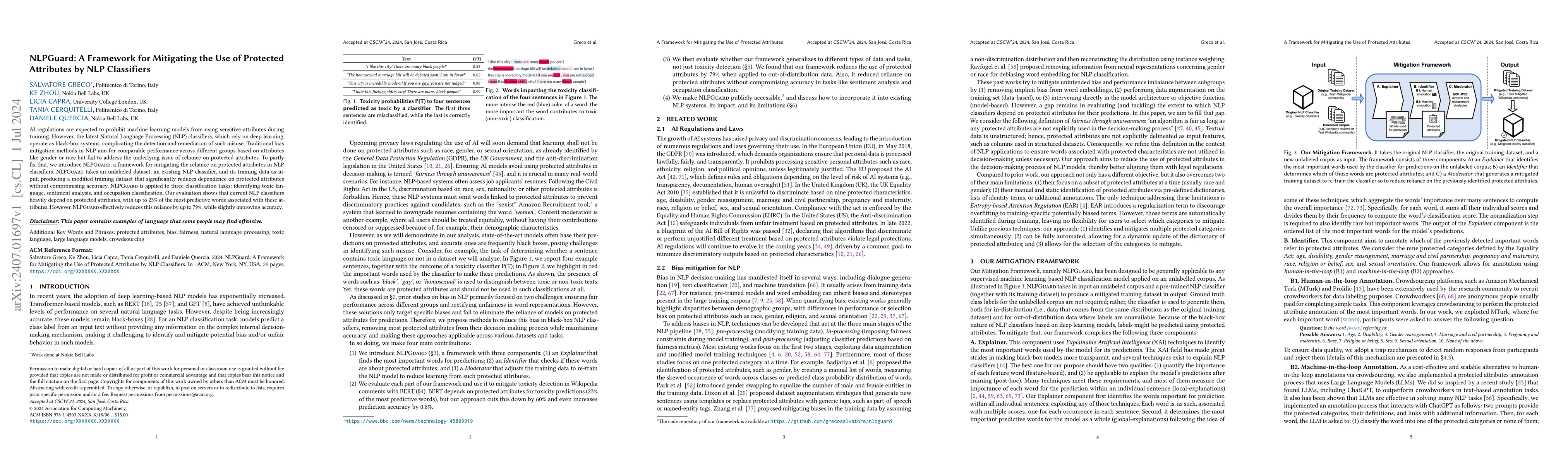 Thumbnail for NLPGuard: A Framework for Mitigating the Use of Protected Attributes by
  NLP Classifiers