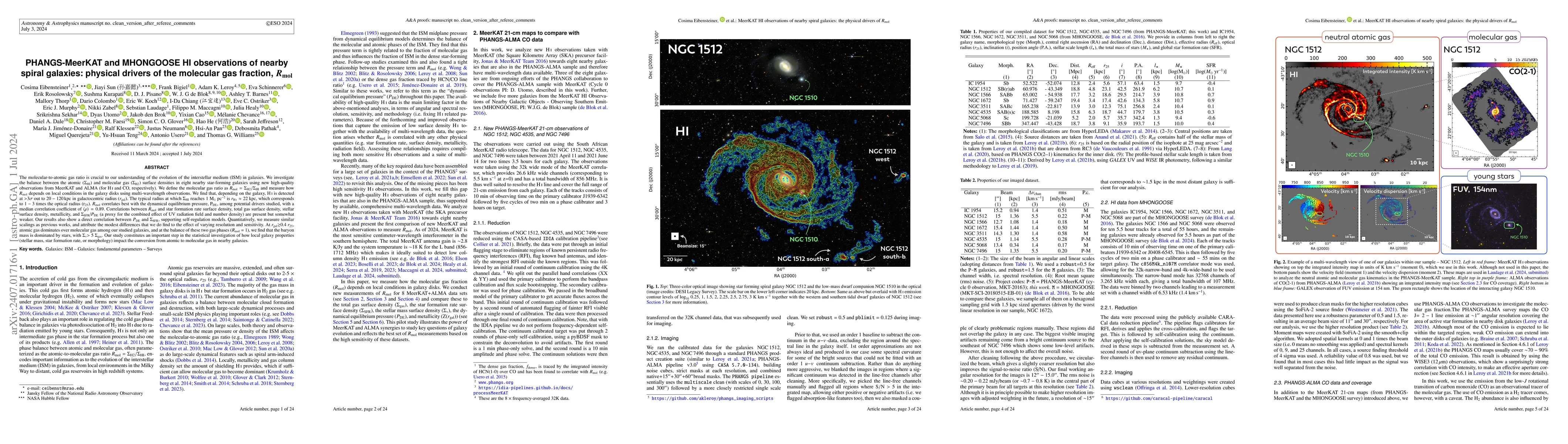 Thumbnail for PHANGS-MeerKAT and MHONGOOSE HI observations of nearby spiral galaxies:
  physical drivers of the molecular gas fraction, $R_{\mathrm{mol}}$