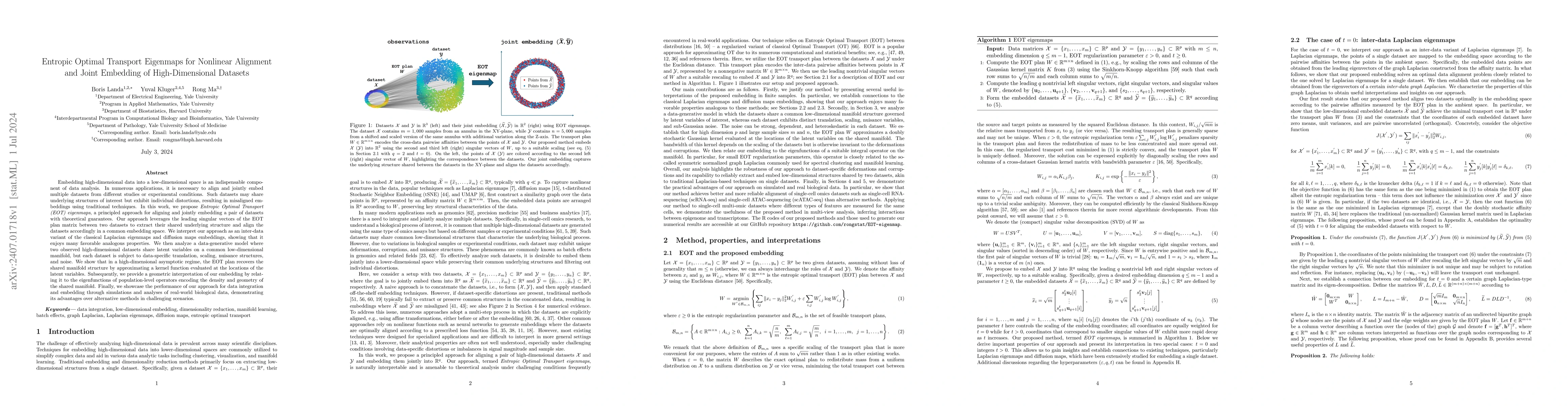 Thumbnail for Entropic Optimal Transport Eigenmaps for Nonlinear Alignment and Joint
  Embedding of High-Dimensional Datasets