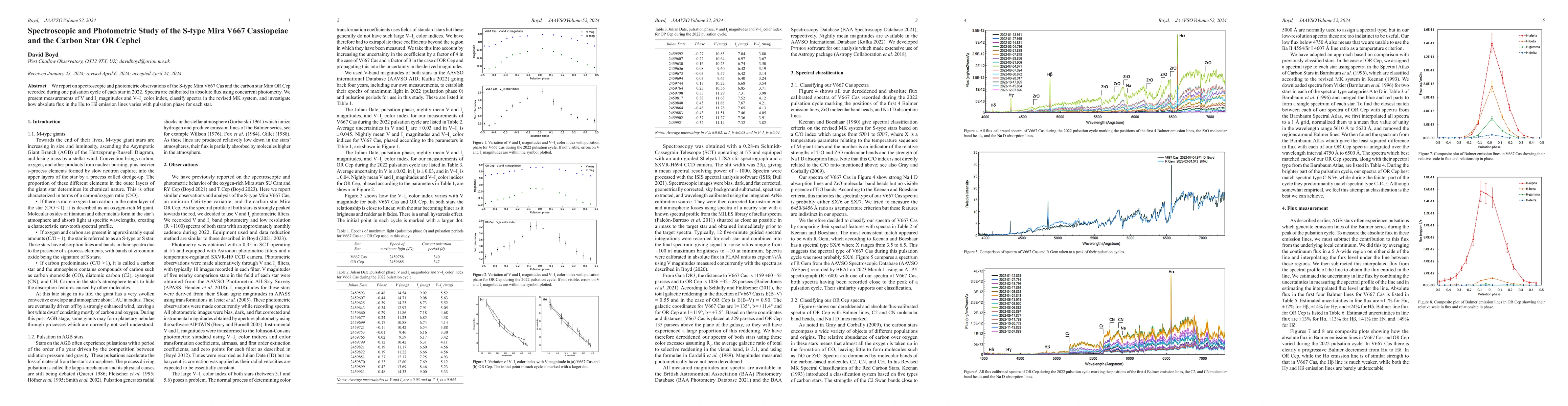 Thumbnail for Spectroscopic and Photometric Study of the S-type Mira V667 Cassiopeiae
  and the Carbon Star OR Cephei