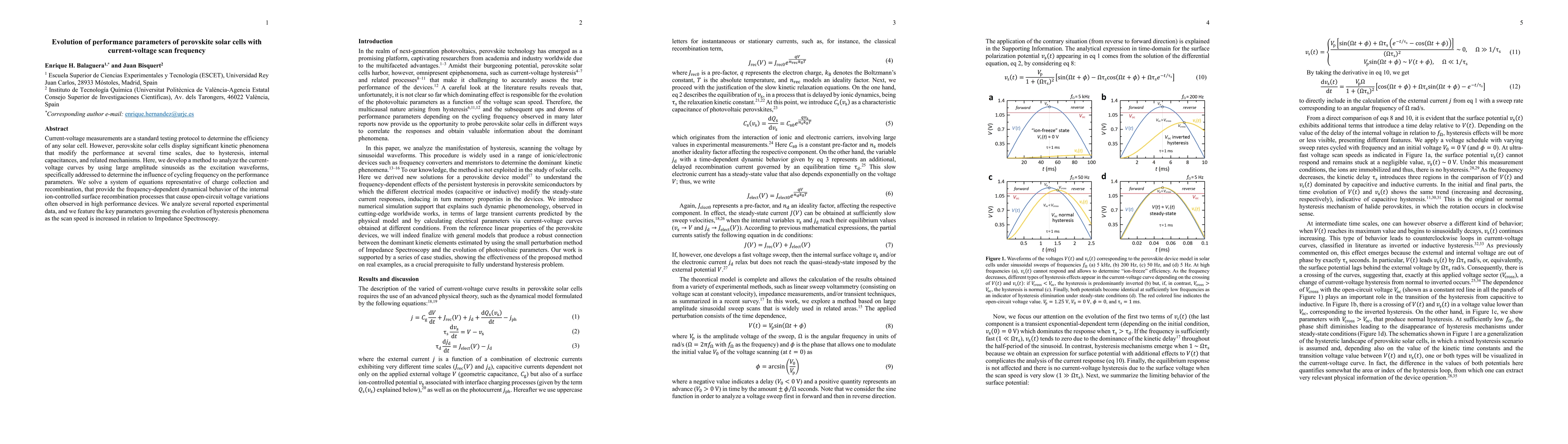 Thumbnail for Evolution of performance parameters of perovskite solar cells with
  current-voltage scan frequency