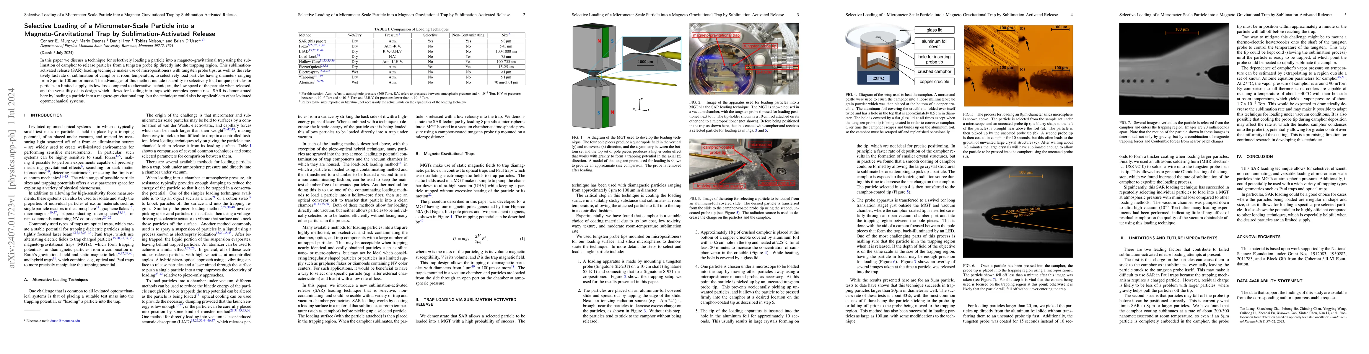 Thumbnail for Selective Loading of a Micrometer-Scale Particle into a
  Magneto-Gravitational Trap by Sublimation-Activated Release