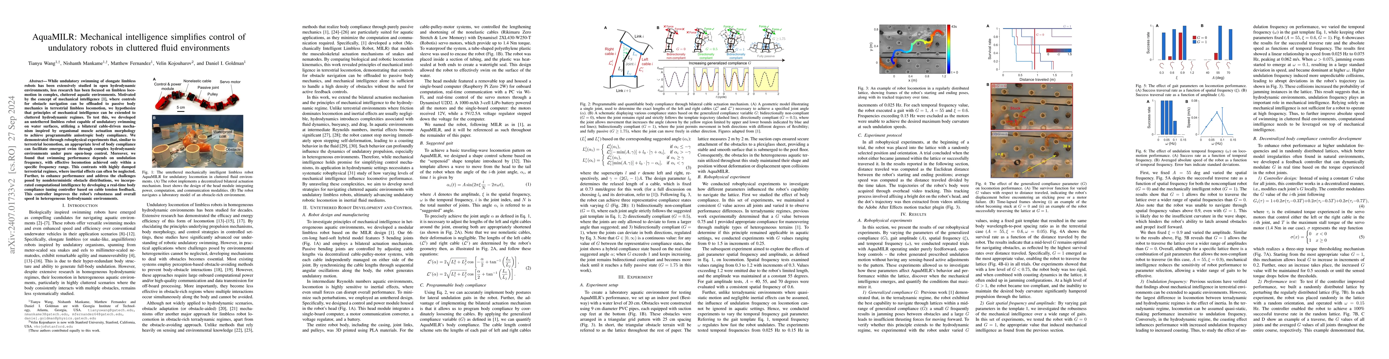 Thumbnail for AquaMILR: Mechanical intelligence simplifies control of undulatory
  robots in cluttered fluid environments