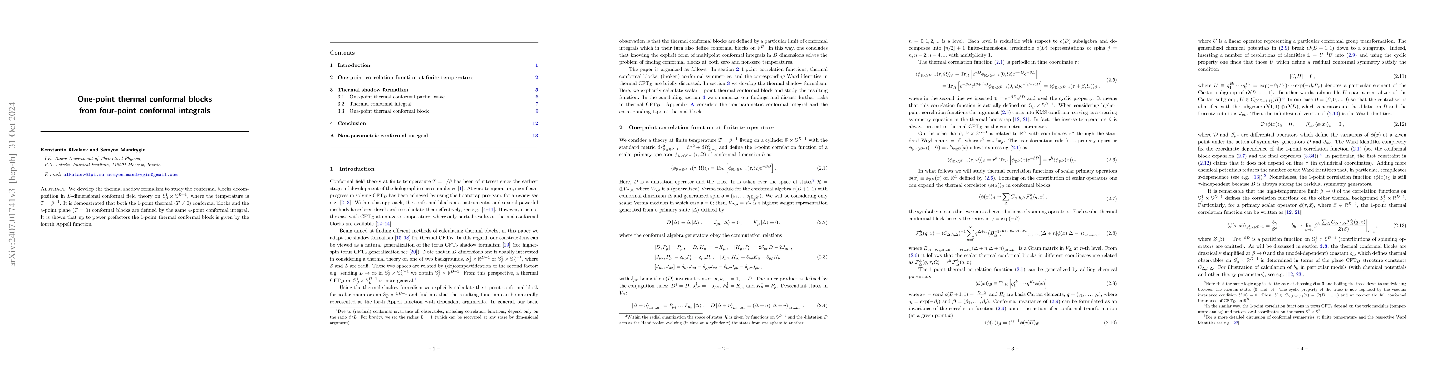 Thumbnail for One-point thermal conformal blocks from four-point conformal integrals
