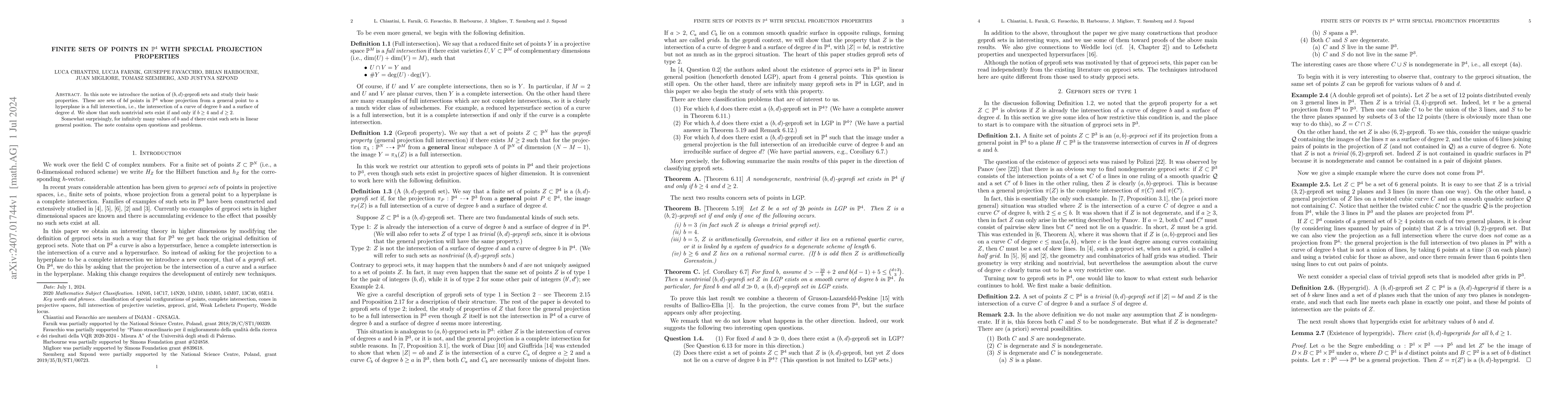 Thumbnail for Finite sets of points in $\mathbb{P}^4$ with special projection
  properties