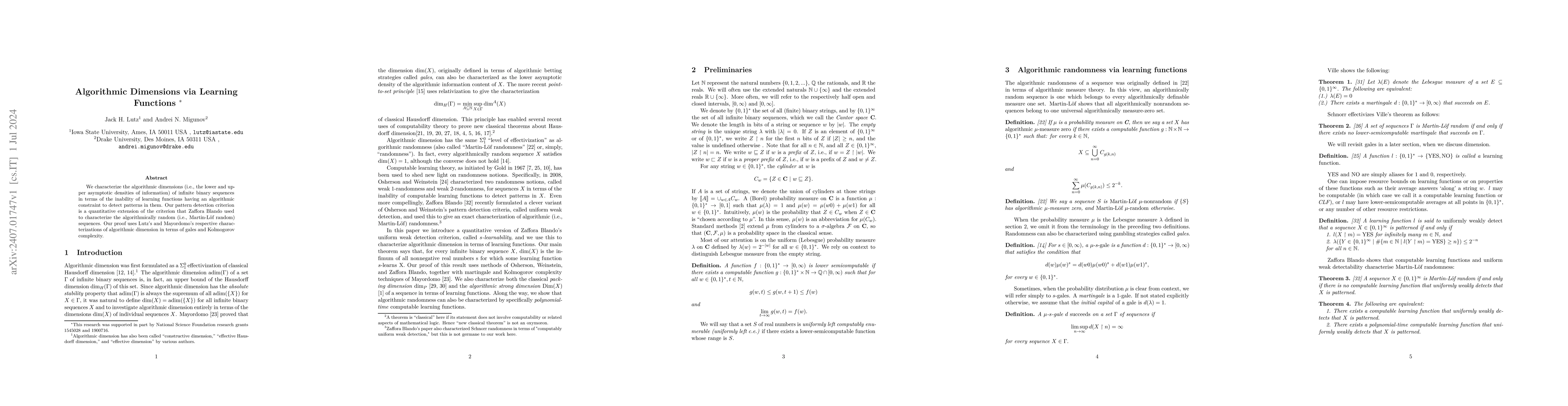 Thumbnail for Algorithmic Dimensions via Learning Functions