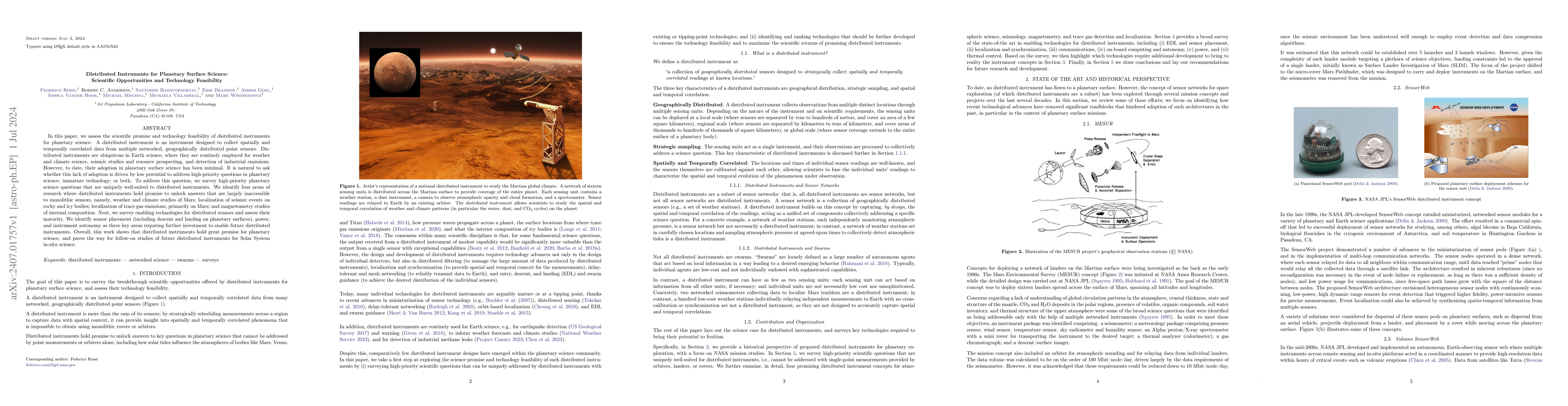 Thumbnail for Distributed Instruments for Planetary Surface Science: Scientific
  Opportunities and Technology Feasibility