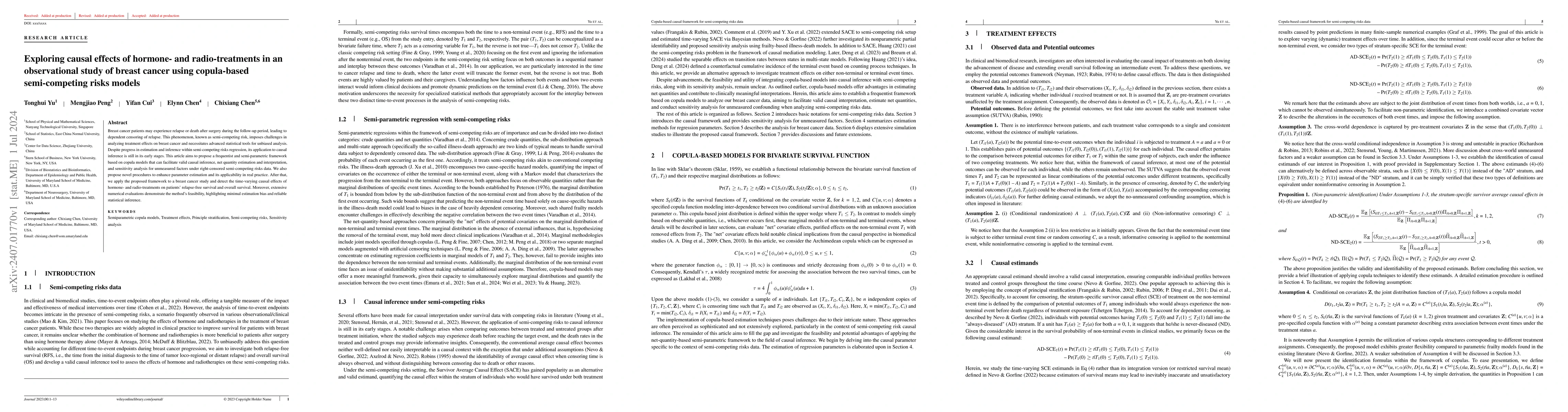 Thumbnail for Exploring causal effects of hormone- and radio-treatments in an
  observational study of breast cancer using copula-based semi-competing risks
  models