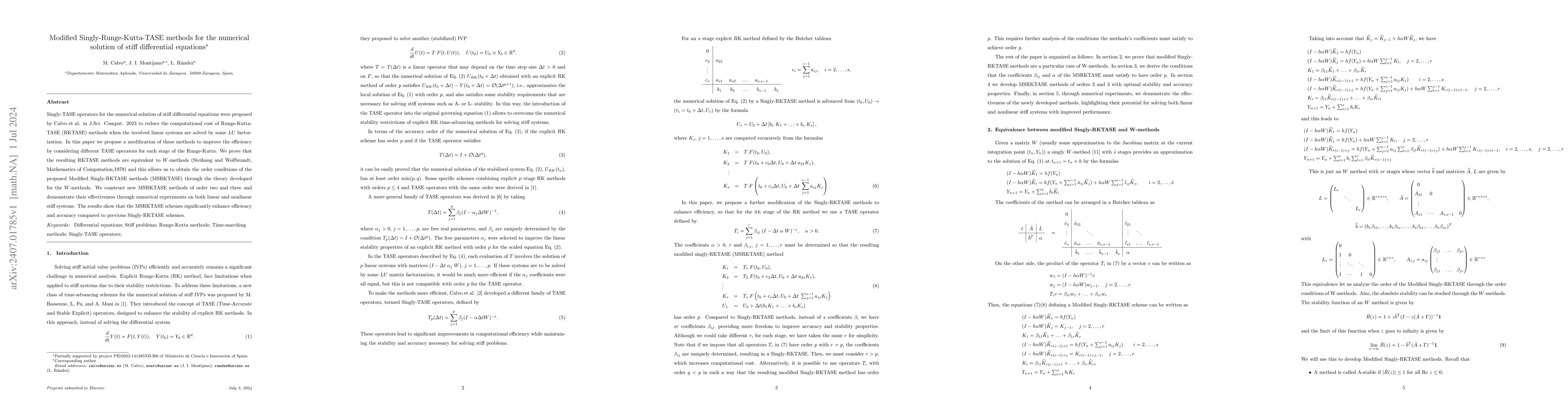 Thumbnail for Modified Singly-Runge-Kutta-TASE methods for the numerical solution of
  stiff differential equations
