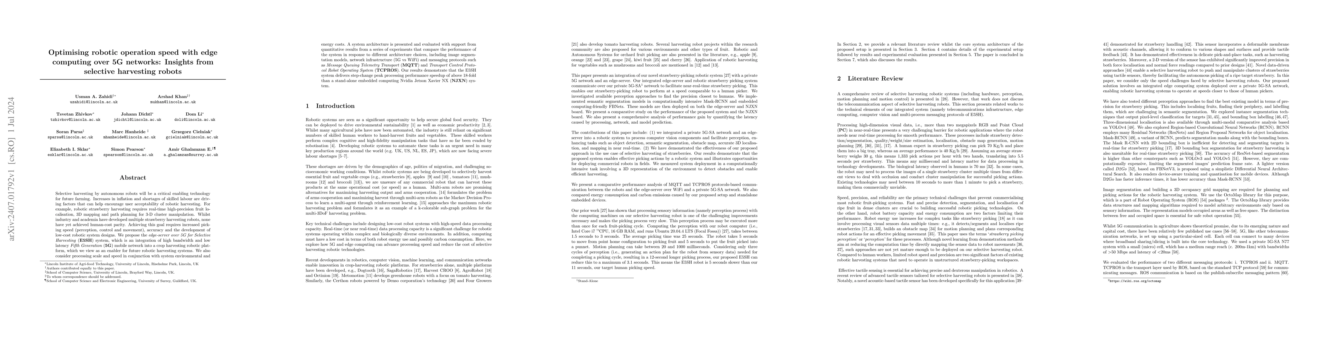 Thumbnail for Optimising robotic operation speed with edge computing over 5G networks:
  Insights from selective harvesting robots