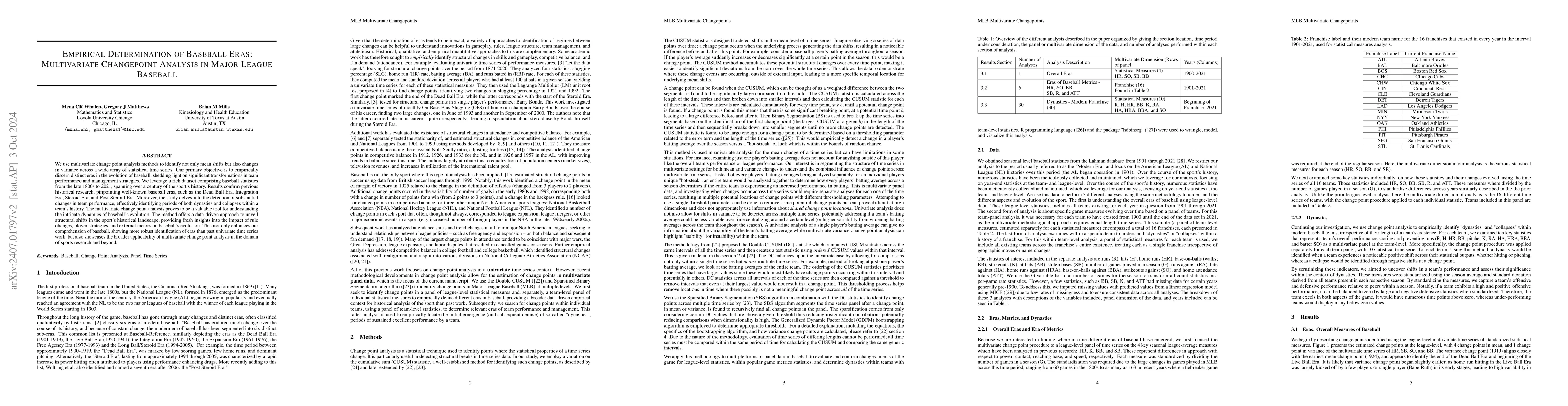 Thumbnail for Empirical Determination of Baseball Eras: Multivariate Changepoint
  Analysis in Major League Baseball