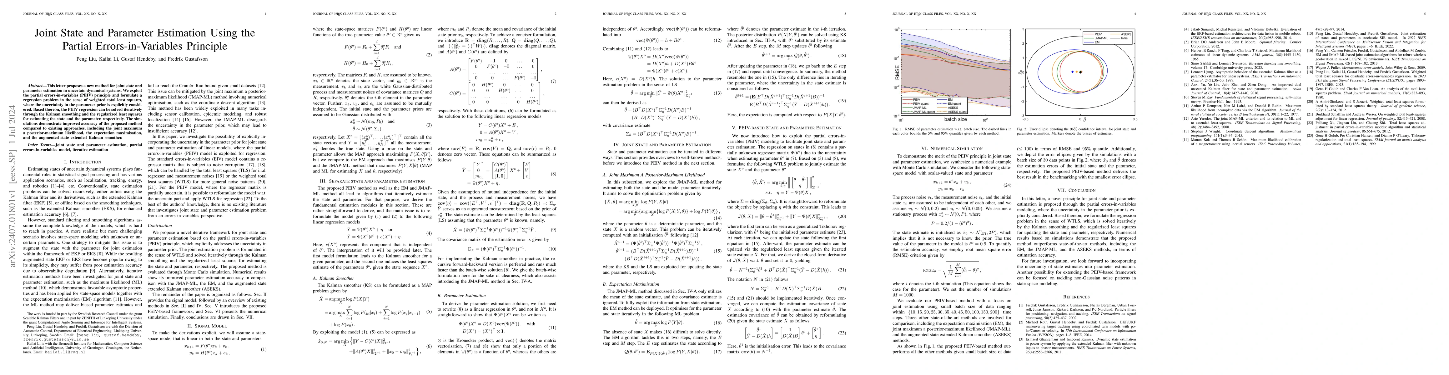 Thumbnail for Joint State and Parameter Estimation Using the Partial
  Errors-in-Variables Principle