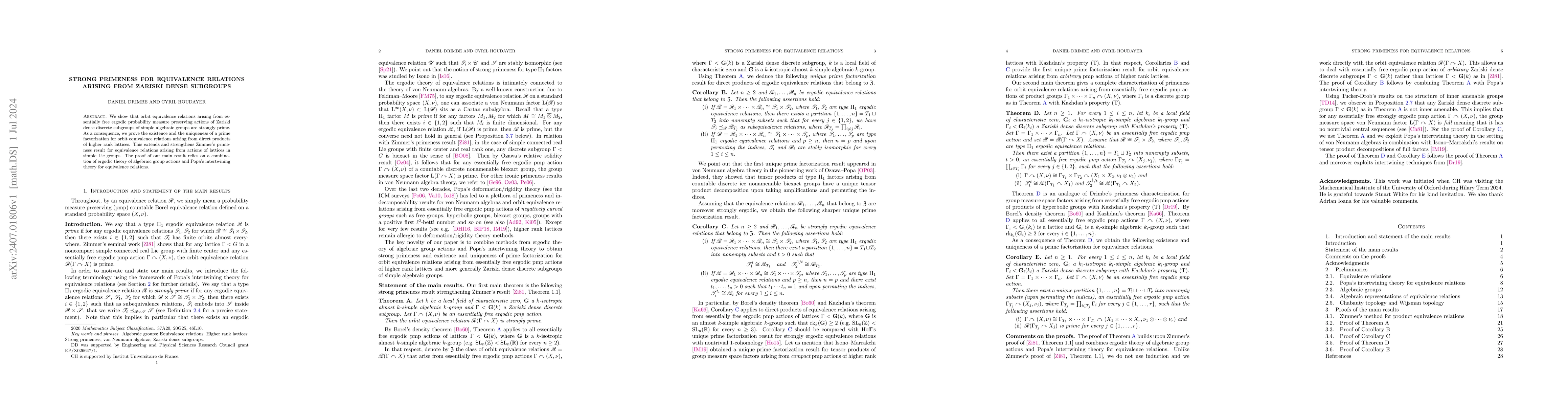 Thumbnail for Strong primeness for equivalence relations arising from Zariski dense
  subgroups