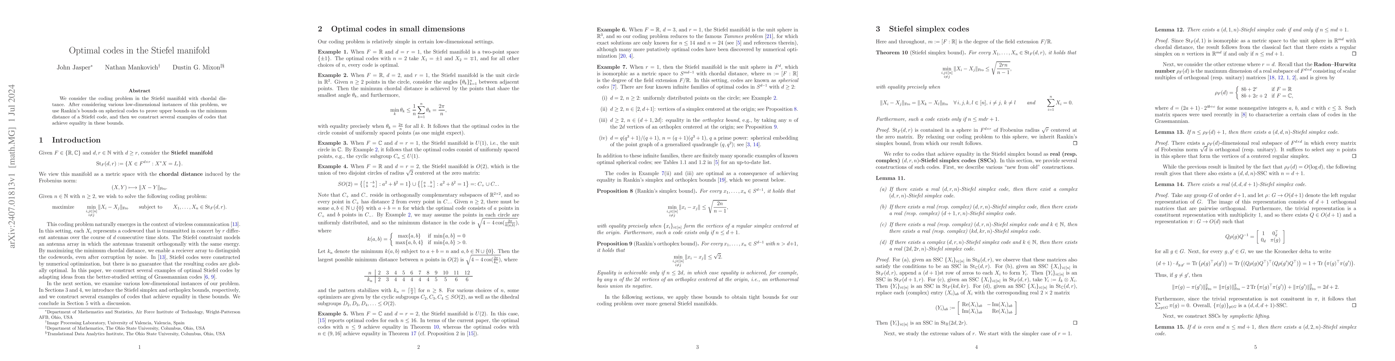 Thumbnail for Optimal codes in the Stiefel manifold