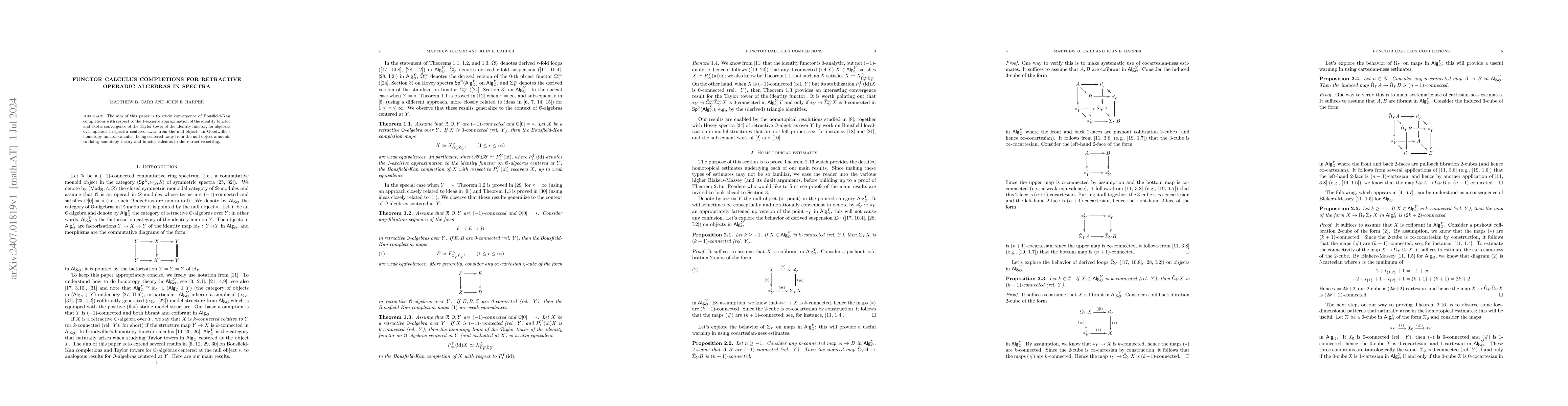 Thumbnail for Functor calculus completions for retractive operadic algebras in spectra