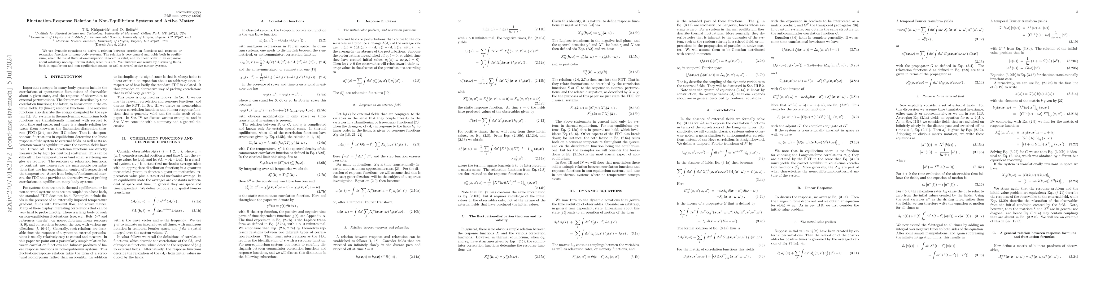Thumbnail for Fluctuation-Response Relation in Non-Equilibrium Systems and Active
  Matter
