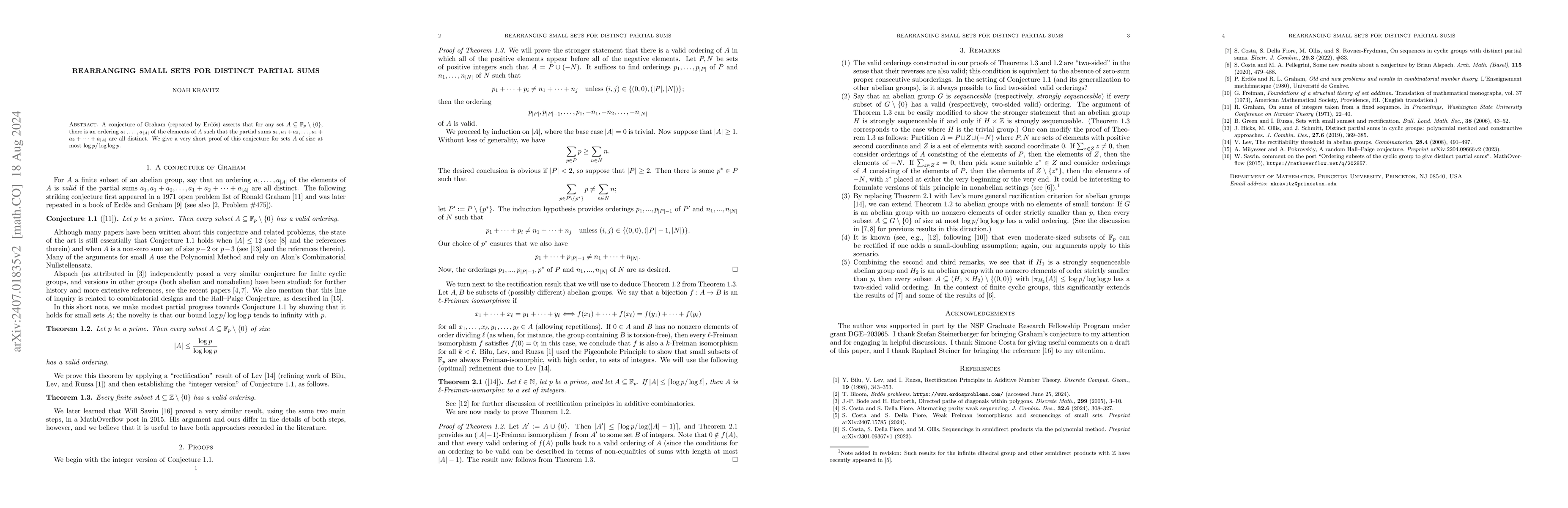 Thumbnail for Rearranging small sets for distinct partial sums