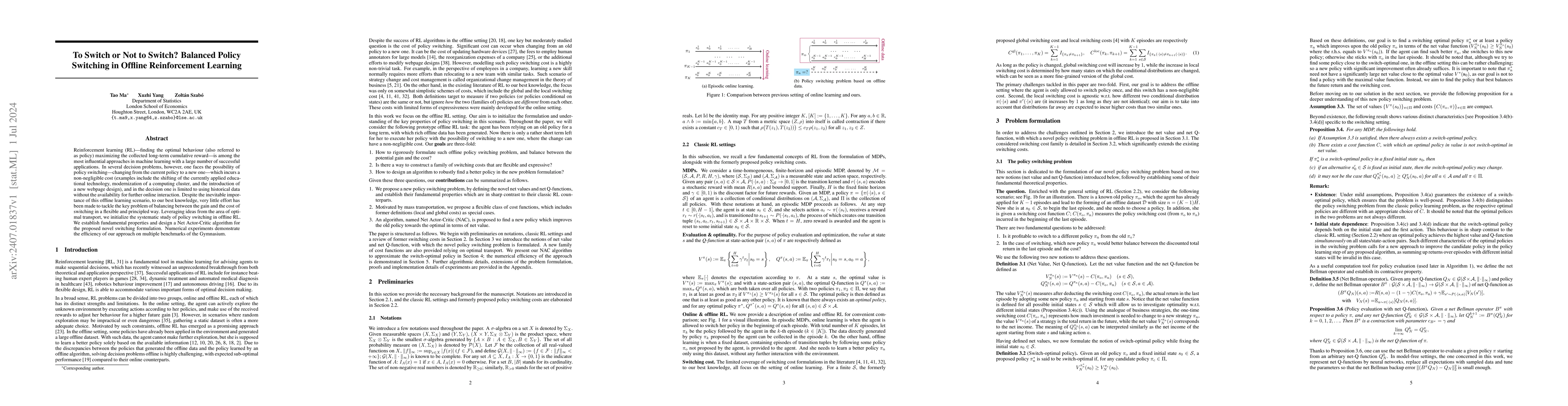 Thumbnail for To Switch or Not to Switch? Balanced Policy Switching in Offline
  Reinforcement Learning