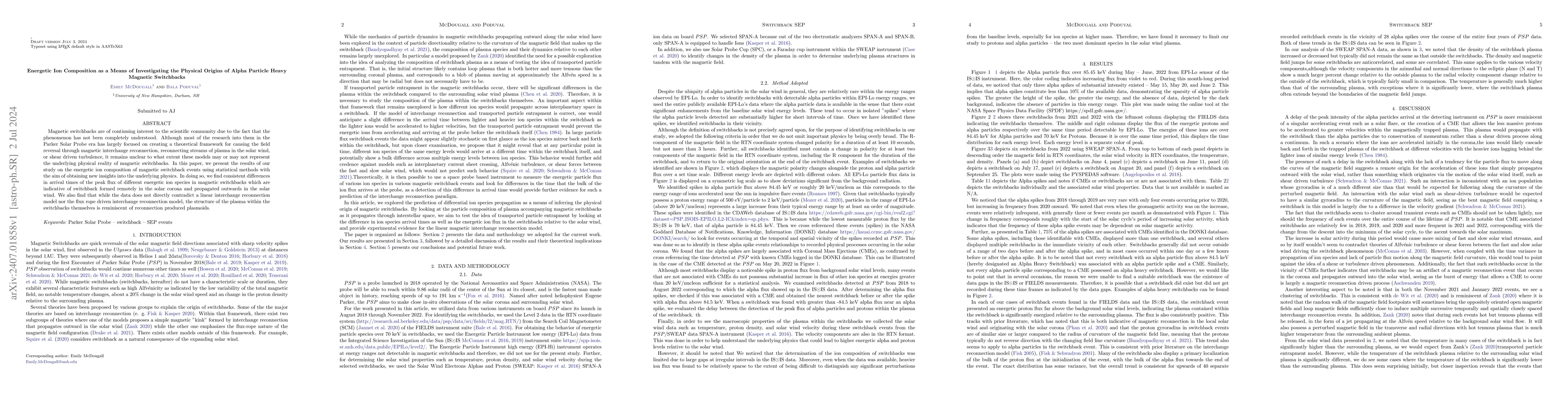 Thumbnail for Energetic Ion Composition as a Means of Investigating the Physical
  Origins of Alpha Particle Heavy Magnetic Switchbacks