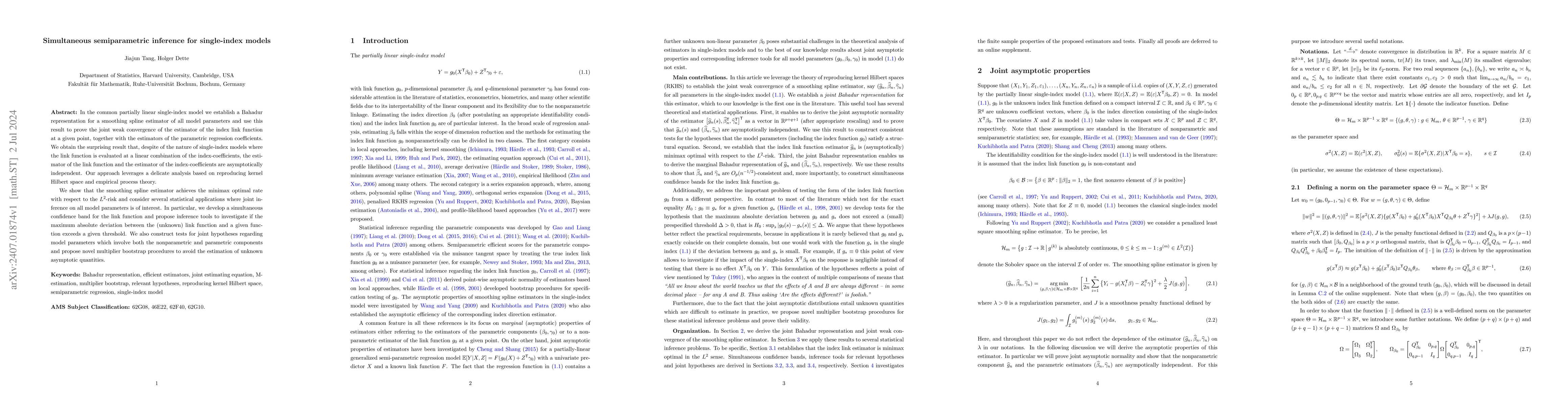 Thumbnail for Simultaneous semiparametric inference for single-index models