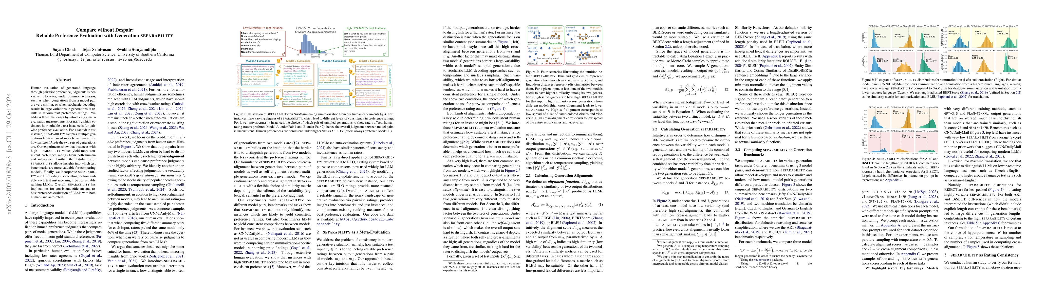 Thumbnail for Compare without Despair: Reliable Preference Evaluation with Generation
  Separability