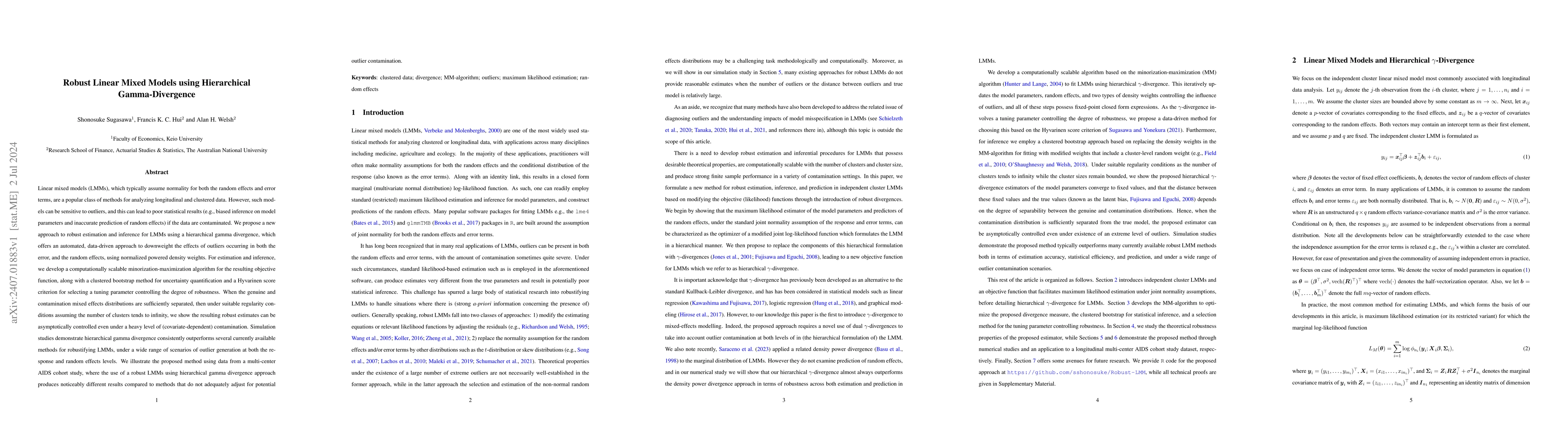 Thumbnail for Robust Linear Mixed Models using Hierarchical Gamma-Divergence