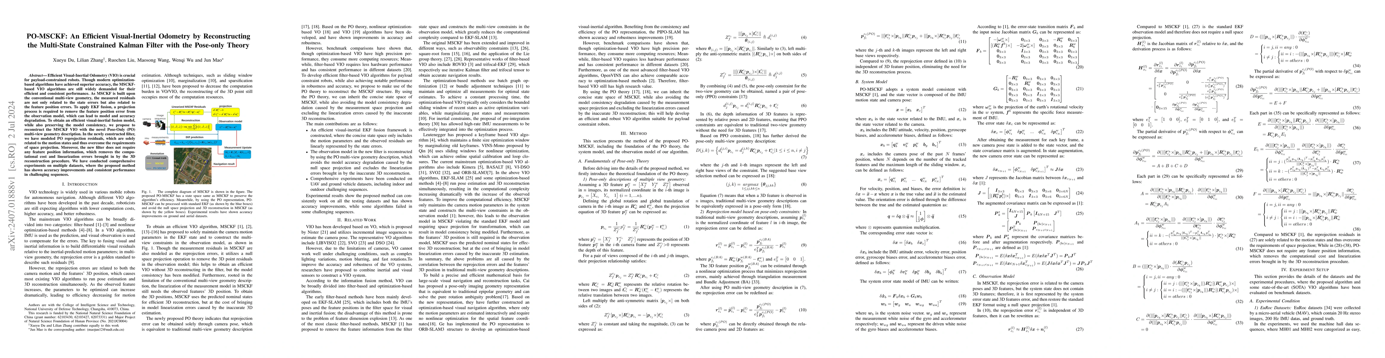Thumbnail for PO-MSCKF: An Efficient Visual-Inertial Odometry by Reconstructing the
  Multi-State Constrained Kalman Filter with the Pose-only Theory