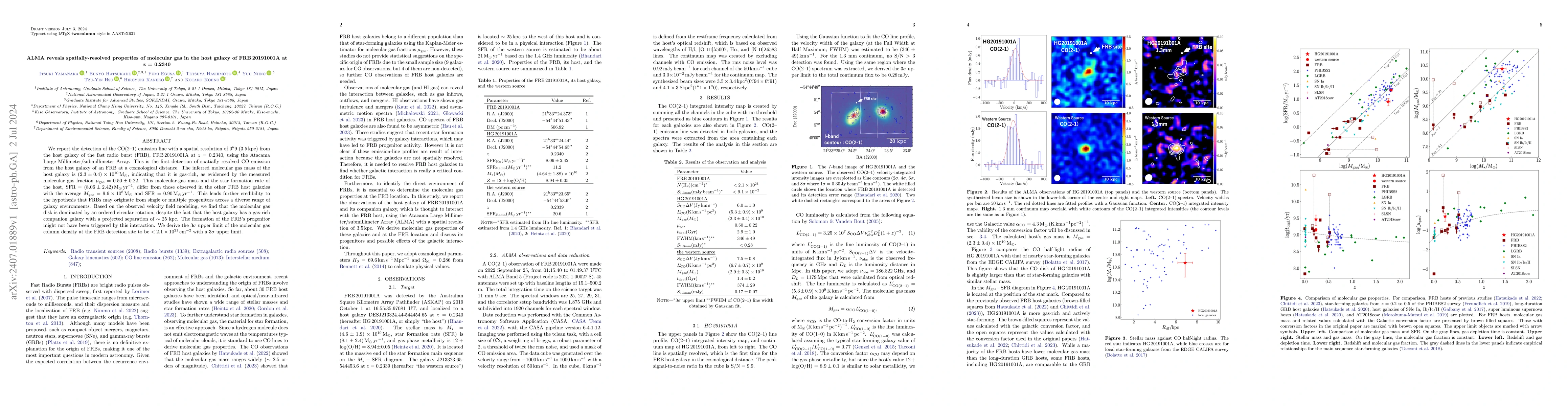 Thumbnail for ALMA reveals spatially-resolved properties of molecular gas in the host
  galaxy of FRB 20191001A at z = 0.2340