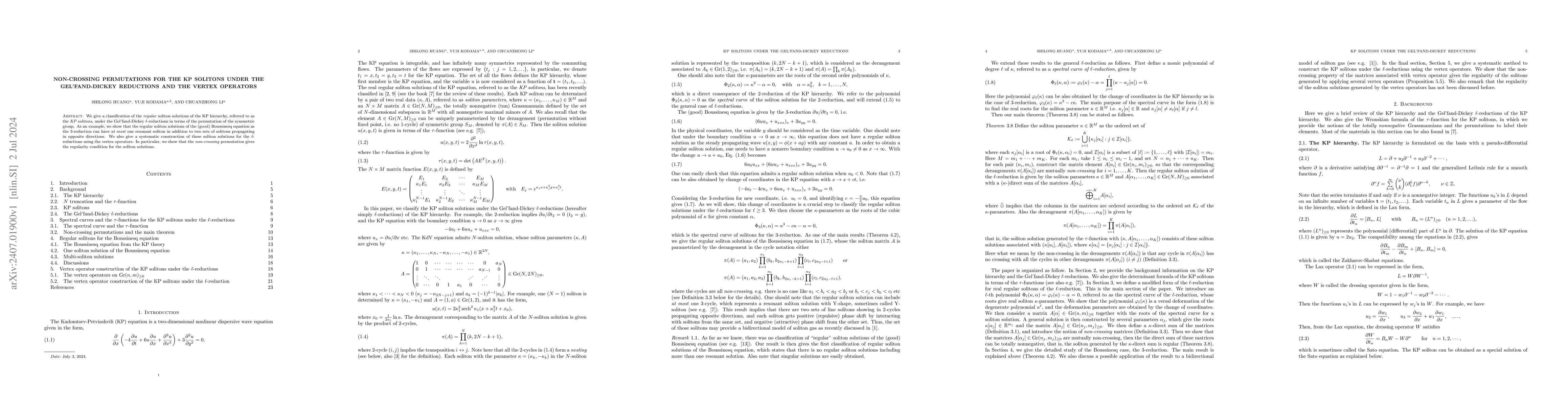 Thumbnail for Non-crossing permutations for the KP solitons under the Gel'fand-Dickey
  reductions and the vertex operators