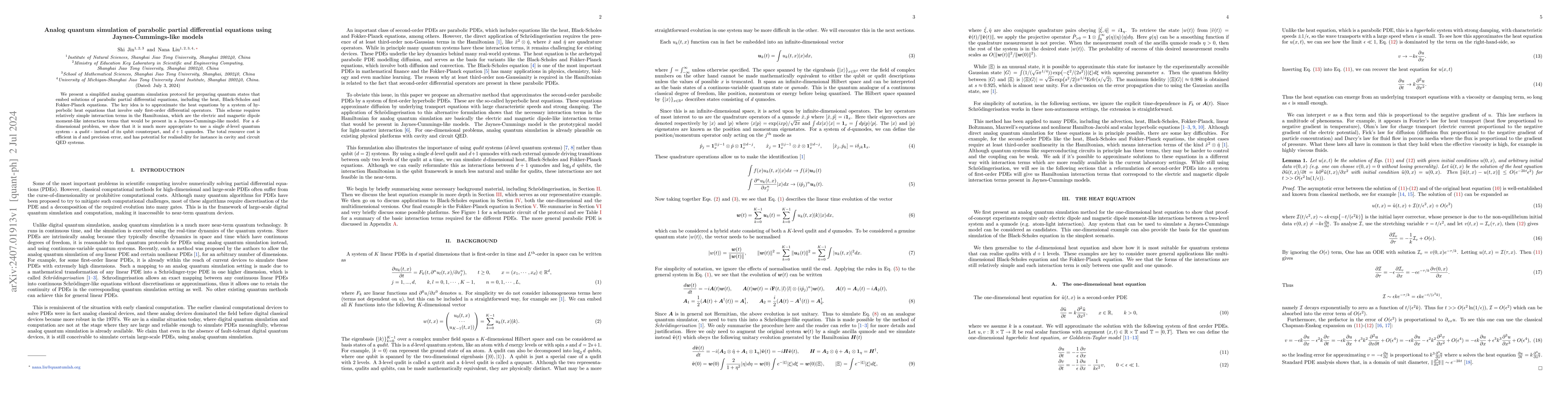 Thumbnail for Analog quantum simulation of parabolic partial differential equations
  using Jaynes-Cummings-like models