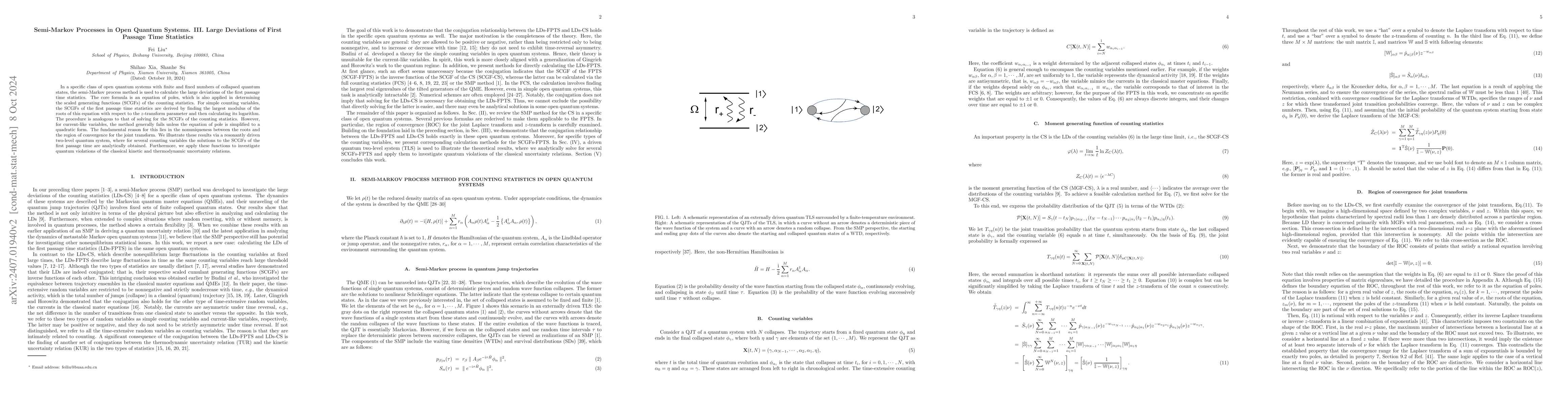 Thumbnail for Semi-Markov Processes in Open Quantum Systems. III. Large Deviations of
  First Passage Time Statistics