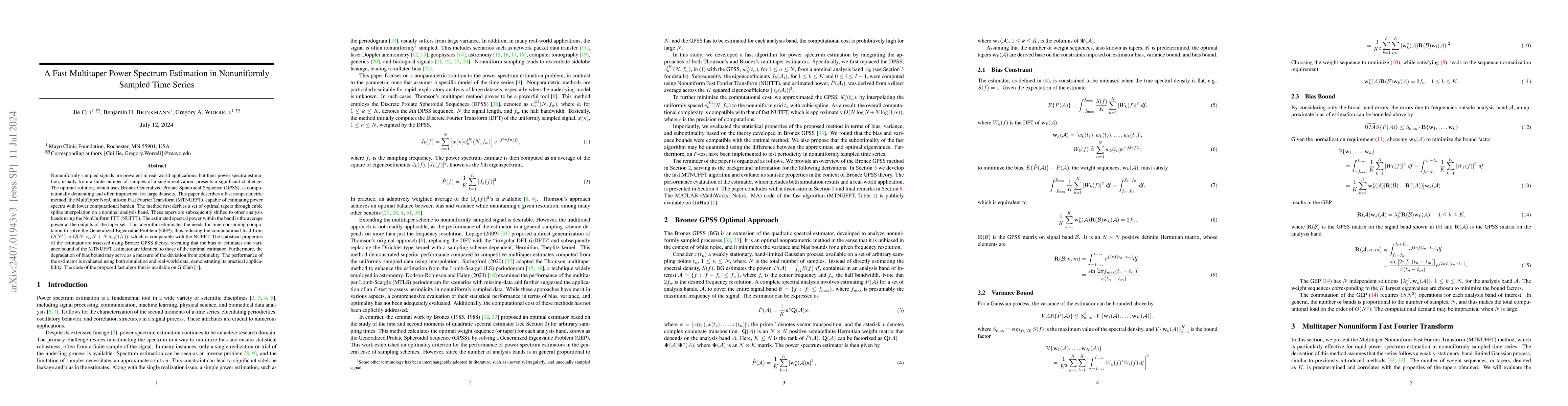 Thumbnail for A Fast Multitaper Power Spectrum Estimation in Nonuniformly Sampled Time
  Series