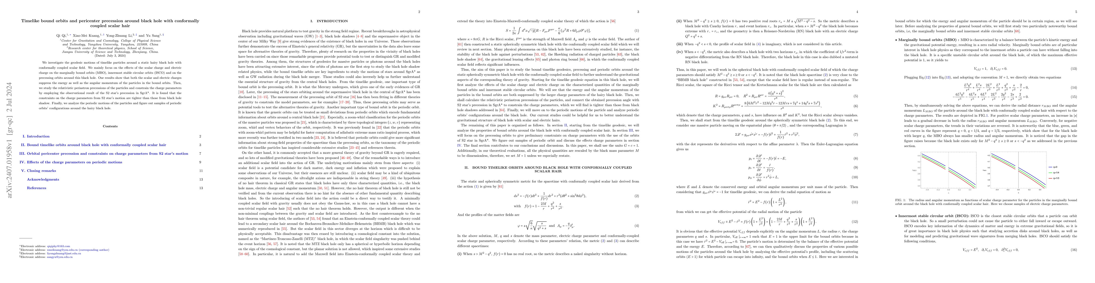 Thumbnail for Timelike bound orbits and pericenter precession around black hole with
  conformally coupled scalar hair