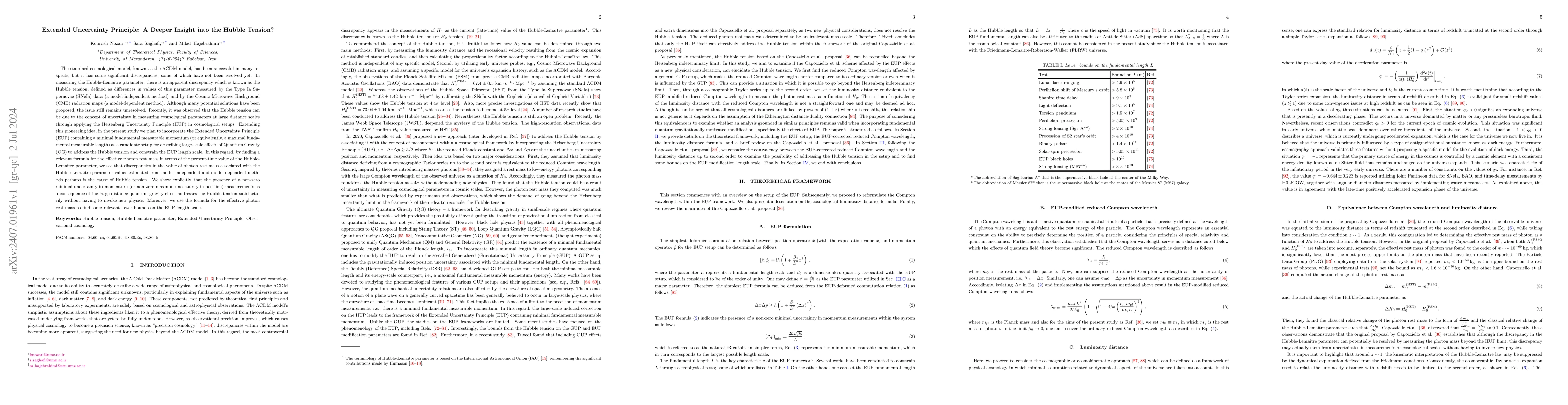 Thumbnail for Extended Uncertainty Principle: A Deeper Insight into the Hubble
  Tension?