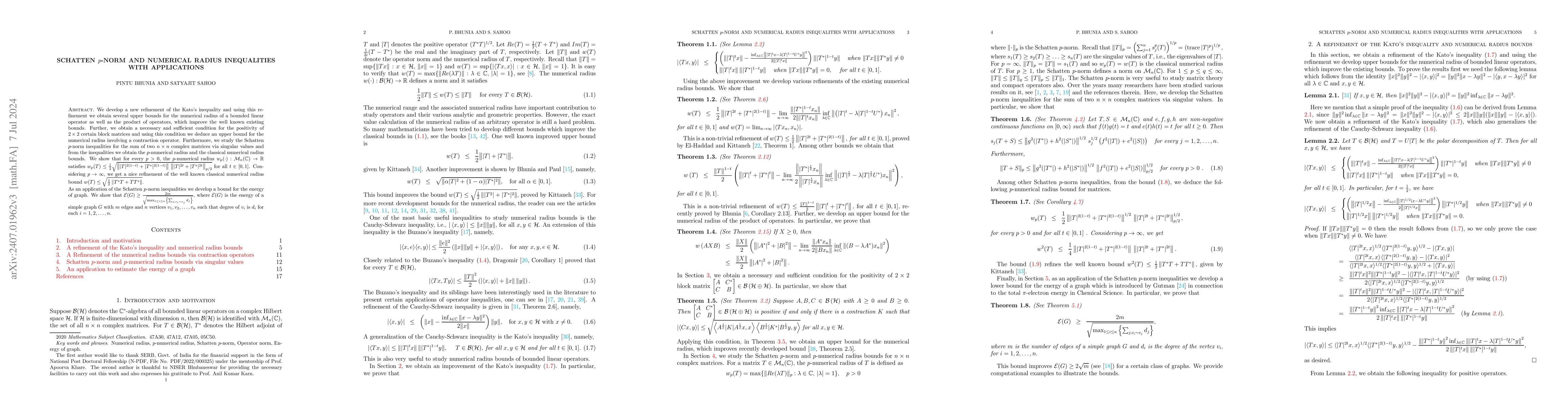 Thumbnail for Schatten $p$-norm and numerical radius inequalities with applications