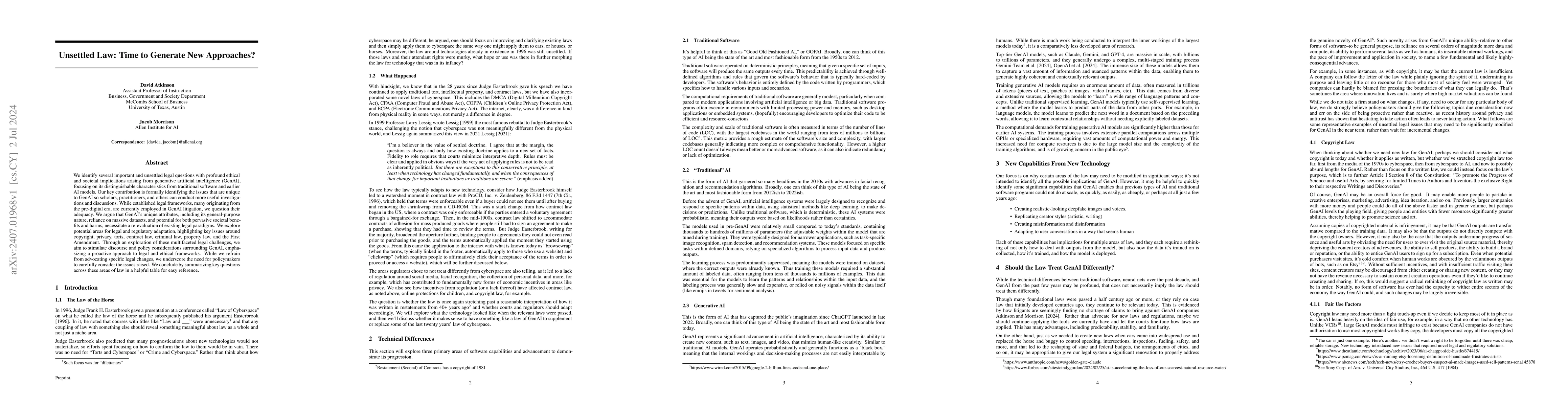 Thumbnail for Unsettled Law: Time to Generate New Approaches?