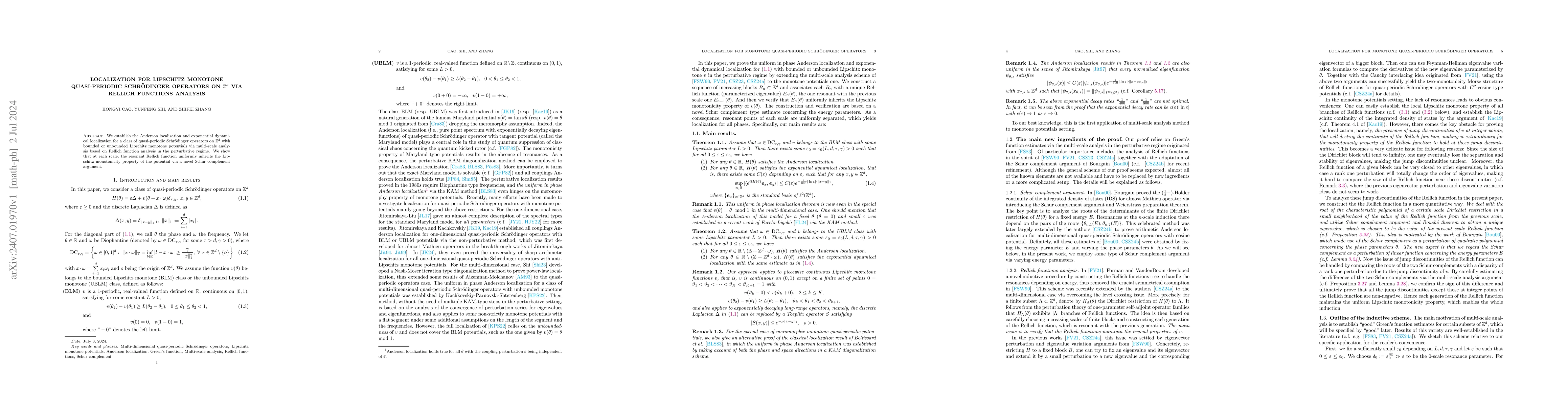 Thumbnail for Localization for Lipschitz monotone quasi-periodic Schr\"odinger
  operators on $\mathbb{Z}^d$ via Rellich functions analysis