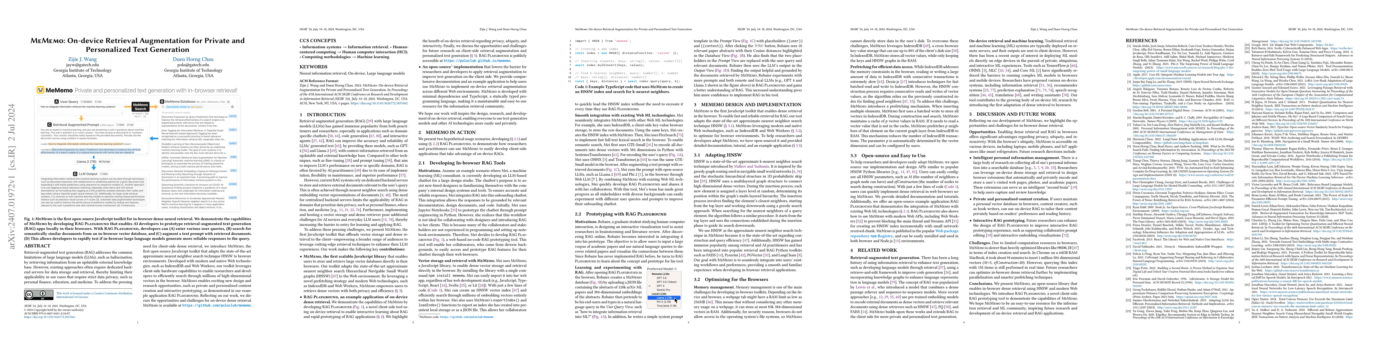 Thumbnail for MeMemo: On-device Retrieval Augmentation for Private and Personalized
  Text Generation