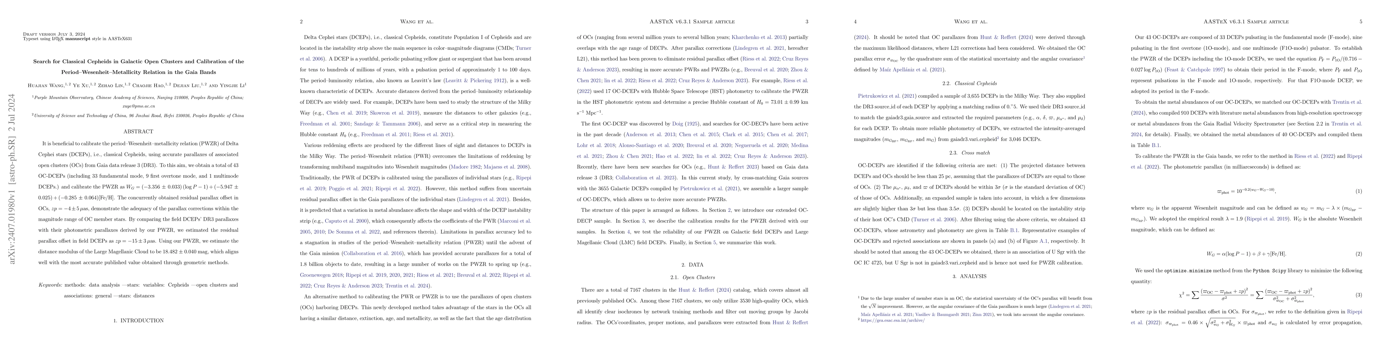 Thumbnail for Search for Classical Cepheids in Galactic Open Clusters and Calibration
  of the Period Wesenheit Metallicity Relation in the Gaia Bands