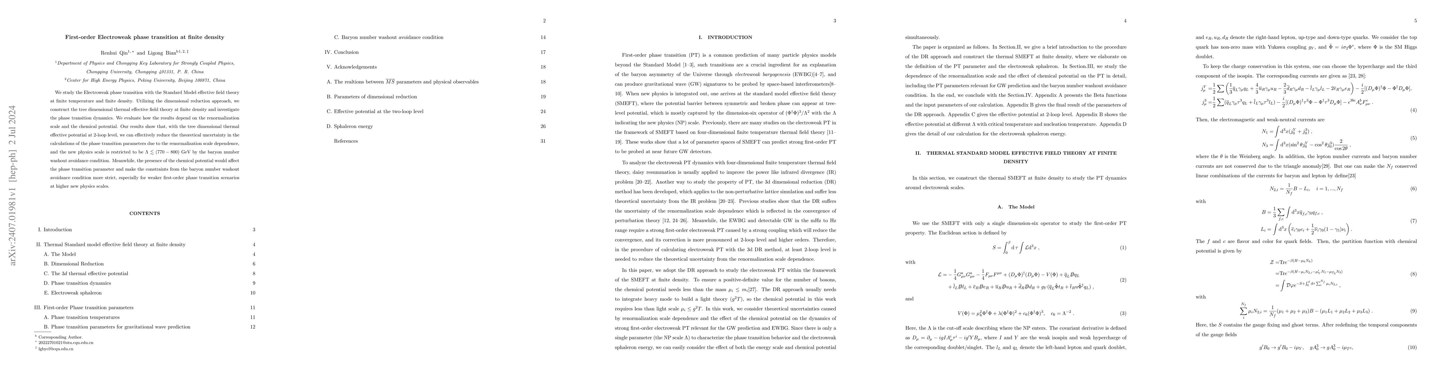 Thumbnail for First-order Electroweak phase transition at finite density