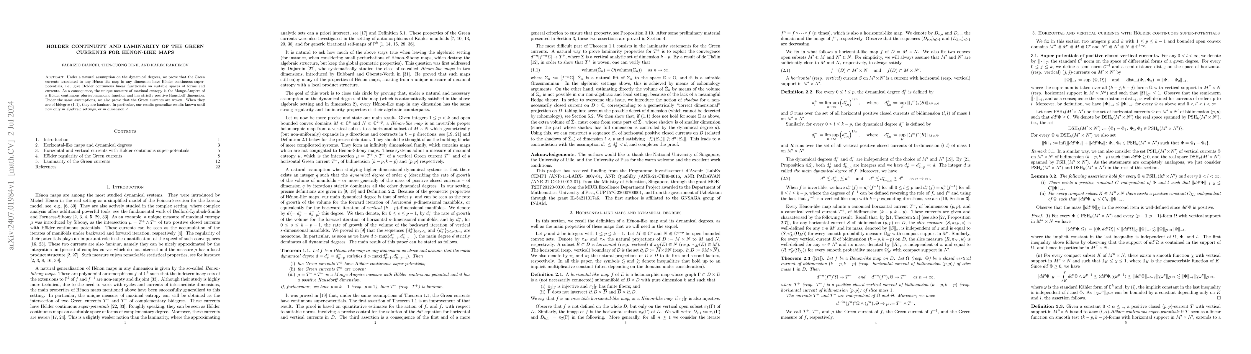 Thumbnail for H\"older continuity and laminarity of the Green currents for
  H\'enon-like maps