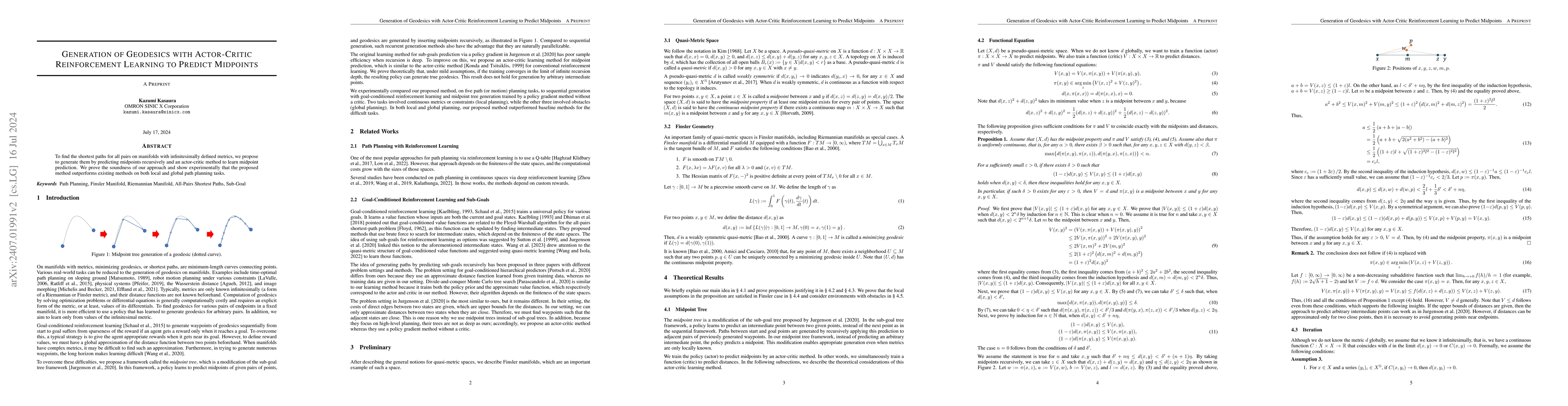 Thumbnail for Generation of Geodesics with Actor-Critic Reinforcement Learning to
  Predict Midpoints