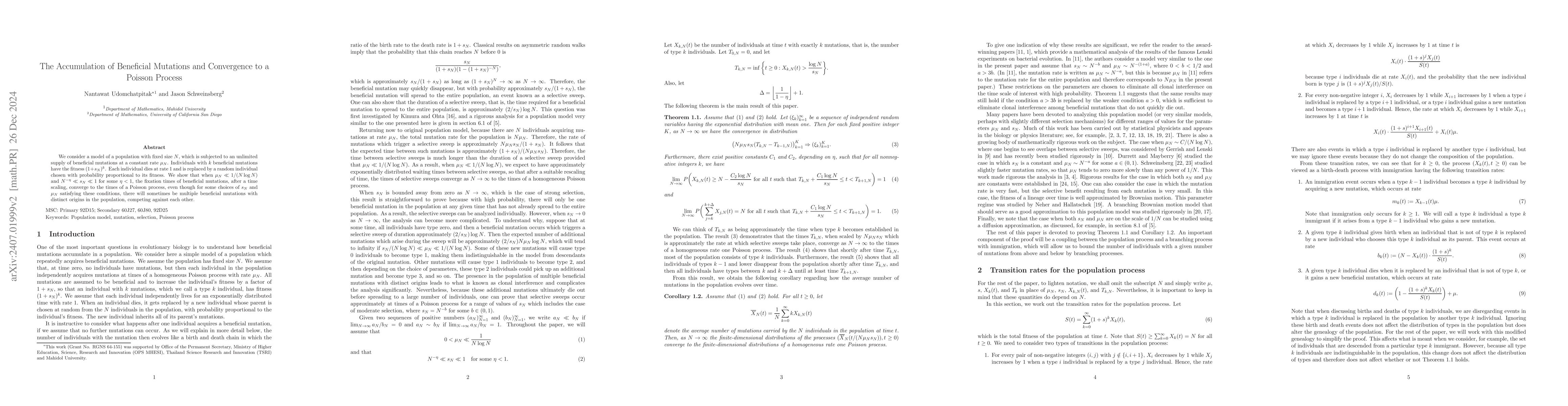Thumbnail for The Accumulation of Beneficial Mutations and Convergence to a Poisson
  Process