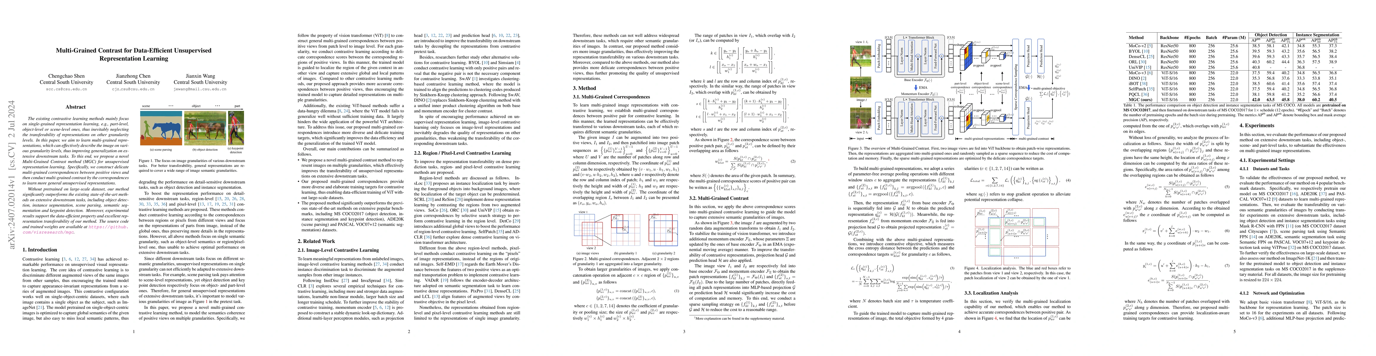 Thumbnail for Multi-Grained Contrast for Data-Efficient Unsupervised Representation
  Learning