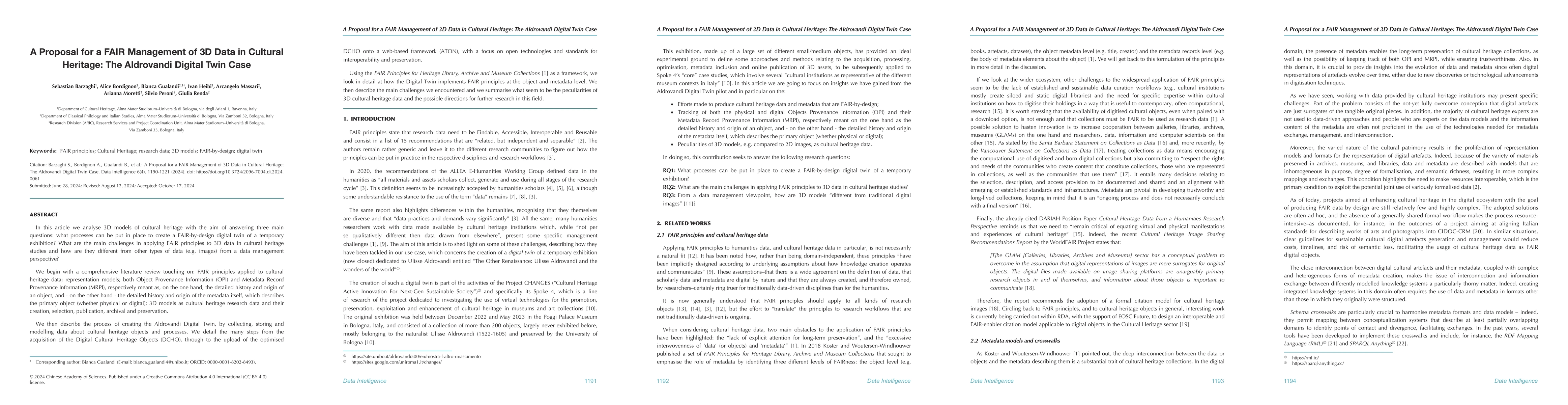 Thumbnail for A Proposal for a FAIR Management of 3D Data in Cultural Heritage: The
  Aldrovandi Digital Twin Case
