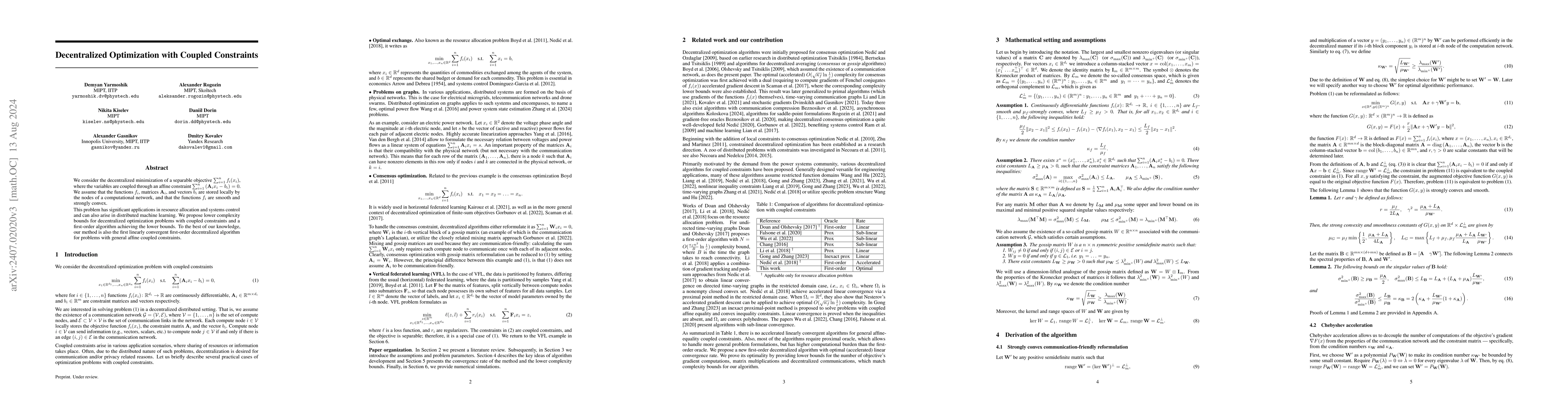 Thumbnail for Decentralized Optimization with Coupled Constraints