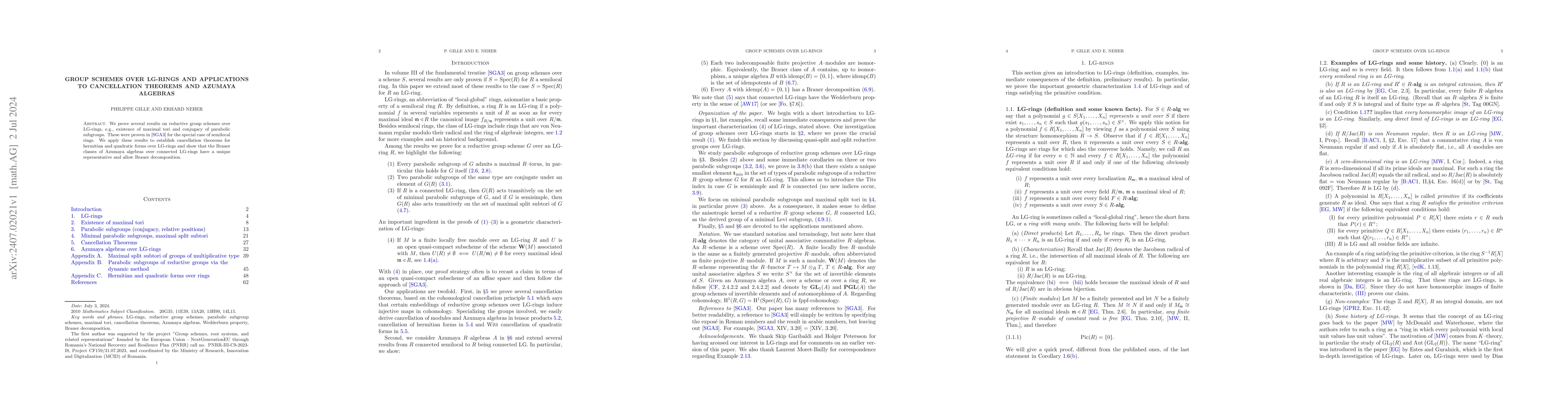 Thumbnail for Group schemes over LG-rings and applications to cancellation theorems
  and Azumaya algebras