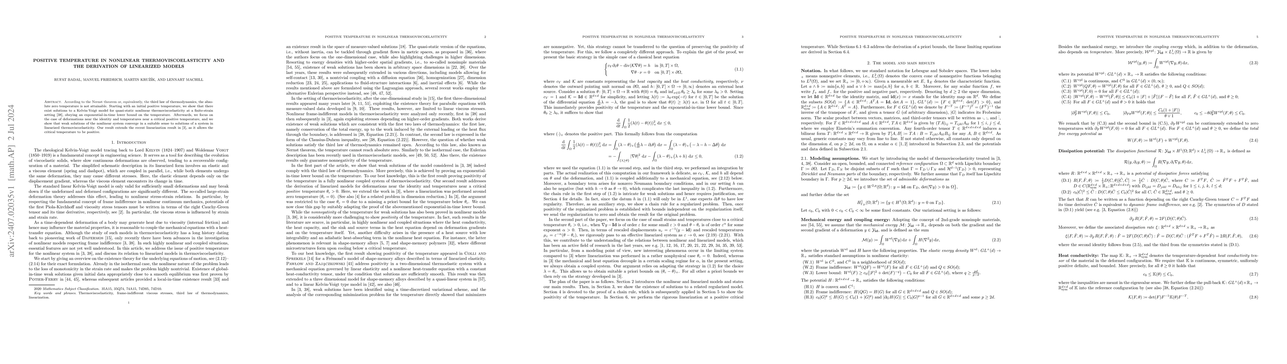 Thumbnail for Positive temperature in nonlinear thermoviscoelasticity and the
  derivation of linearized models