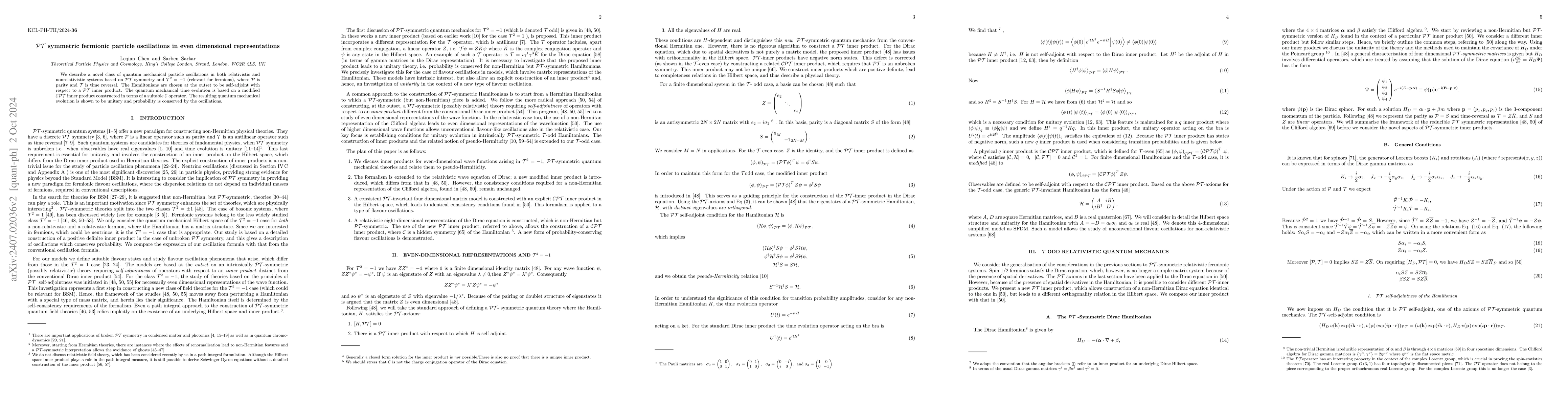 Thumbnail for PT symmetric fermionic particle oscillations in even dimensional
  representations